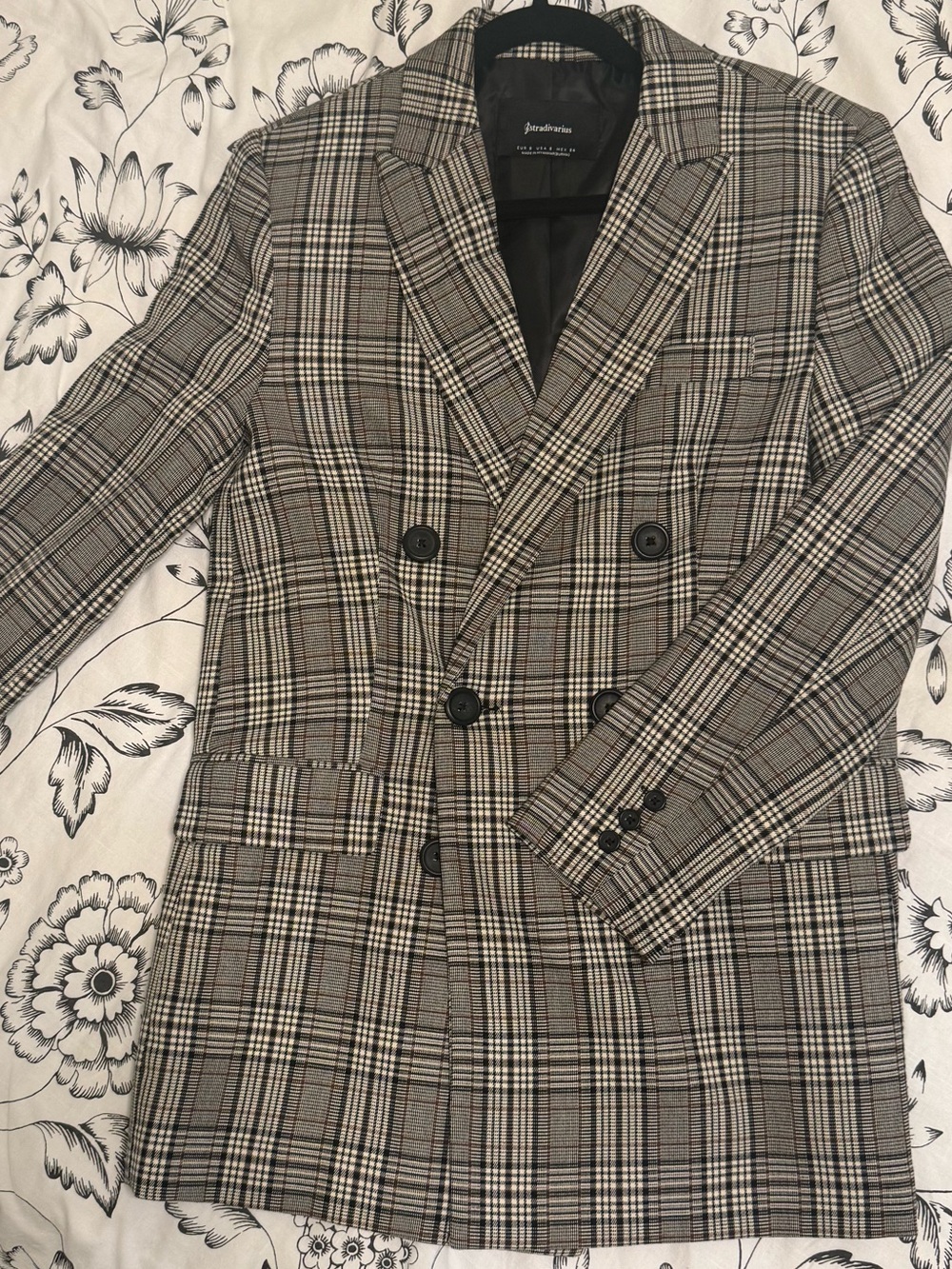 stradivarius Plaid Double-Breasted Blazer in Brown and Gray